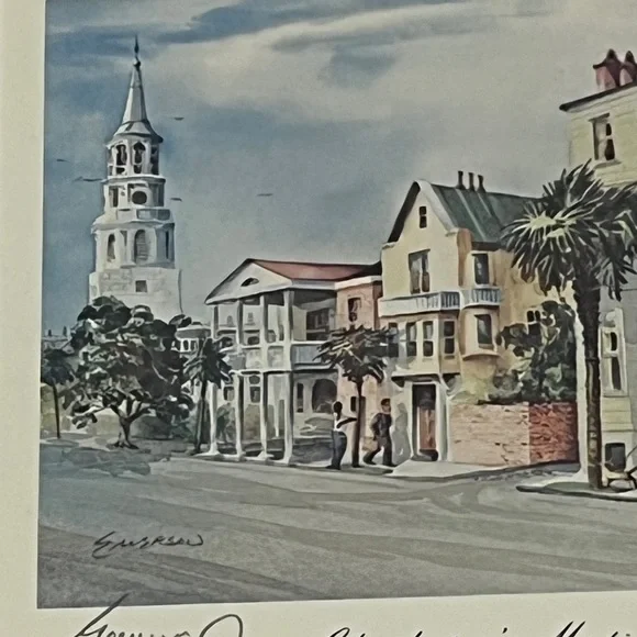 Lithograph signed by Artist Emerson “Charleston’s Meeting Street”  6 X 8 framed - Picture 6 of 14